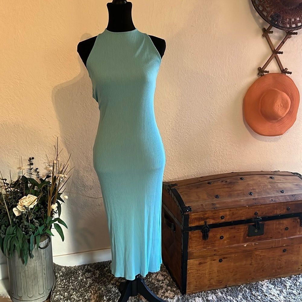 H&M Turquoise Ribbed Stretchy Midi Dress | Size S